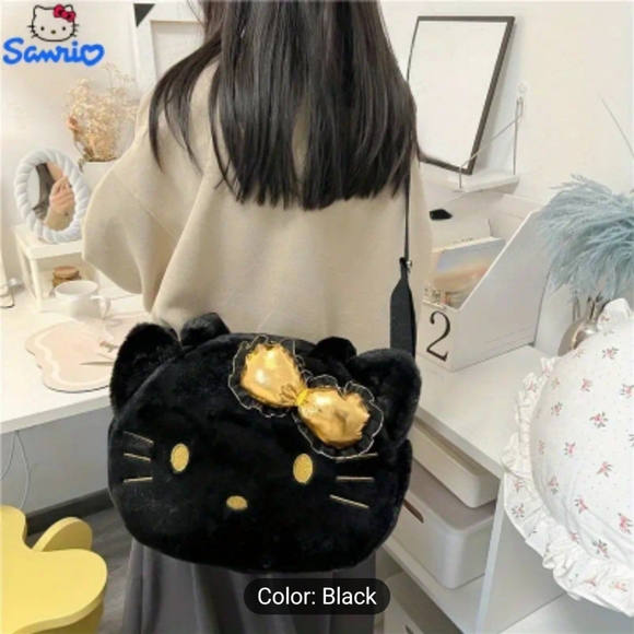 Sanrio Hello Kitty crossbody bag. Color: black and gold - Picture 4 of 8
